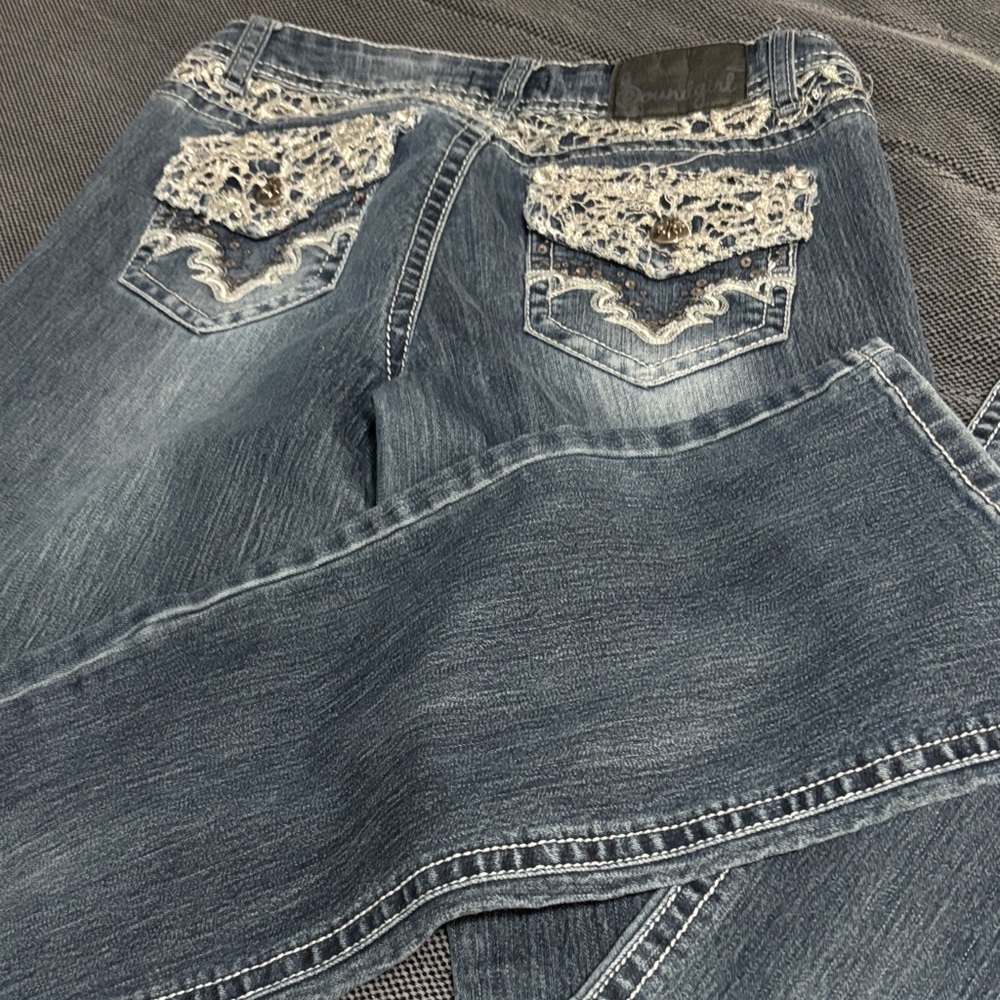 Women's Blue Jeans with Lace Detail